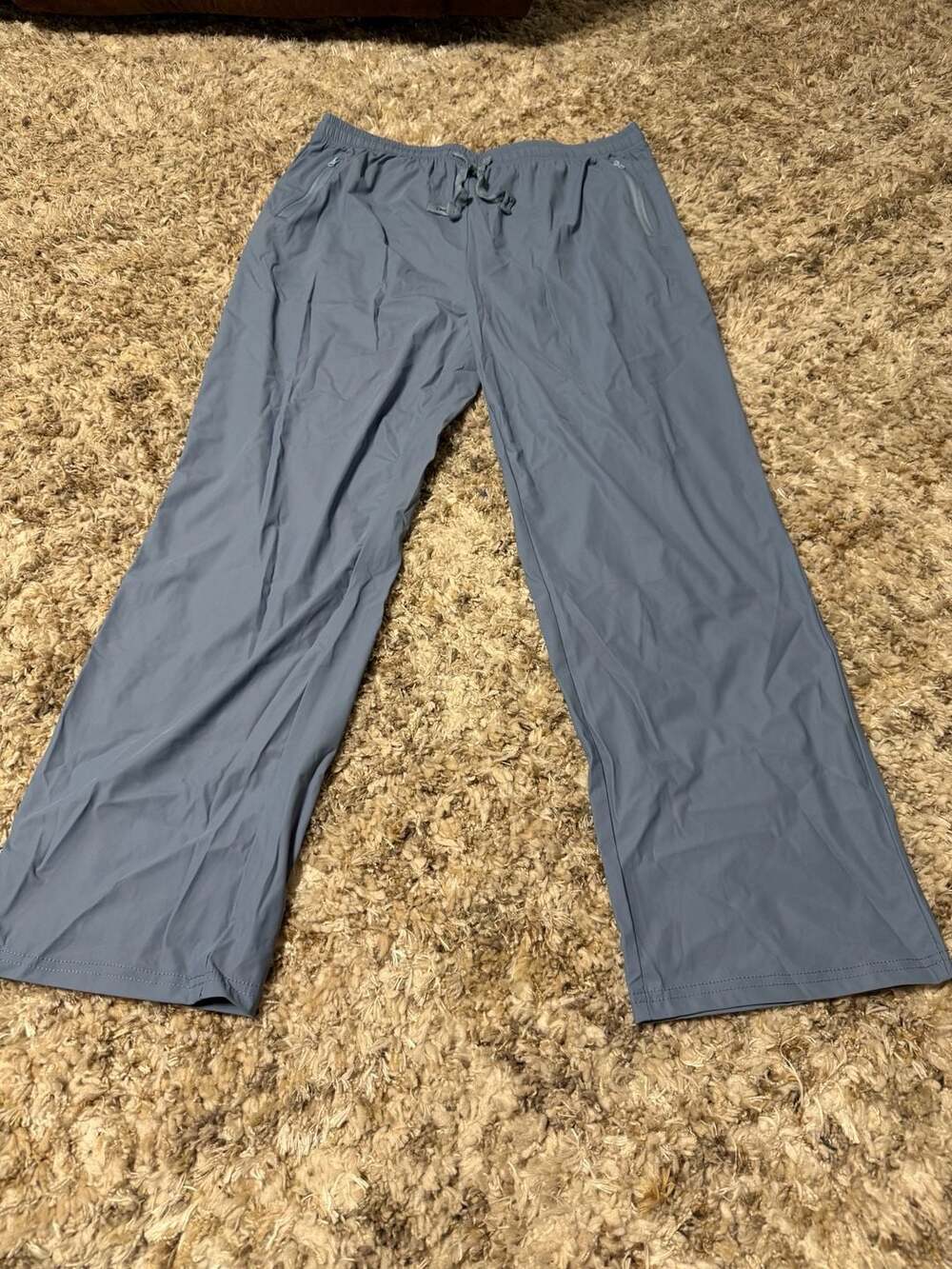 Women Blue Lightweight Wide Leg Drawstring Lounge Pants with Zip Pockets